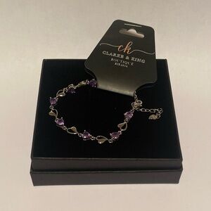 New 925 Sterling Silver Zircon Amethyst Love Heart Bracelet